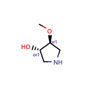 Chemical structure of trans-4-Methoxypyrrolidin-3-ol , CAS 473298-19-0, AChemBlock Q52685