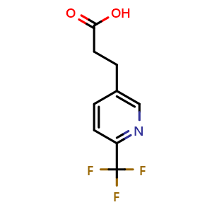 Chemical structure of 3-(6-(trifluoromethyl)pyridin-3-yl)propanoic acid , CAS 539855-70-4, AChemBlock Q52719