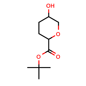 Chemical structure of tert-butyl 5-hydroxytetrahydro-2H-pyran-2-carboxylate , CAS 1629145-46-5, AChemBlock Q52749