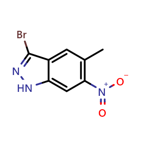 Chemical structure of 3-bromo-5-methyl-6-nitro-1H-indazole , CAS 1082040-69-4, AChemBlock Q52755