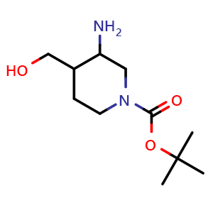 Chemical structure of tert-butyl 3-amino-4-(hydroxymethyl)piperidine-1-carboxylate , CAS 1782754-25-9, AChemBlock Q52761