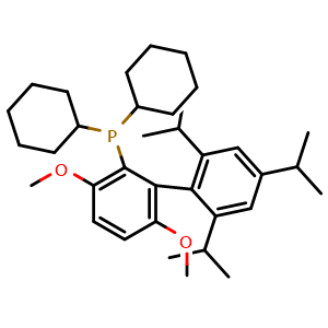 Chemical structure of dicyclohexyl(2',4',6'-triisopropyl-3,6-dimethoxy-[1,1'-biphenyl]-2-yl)phosphane , CAS 1070663-78-3, AChemBlock Q52871