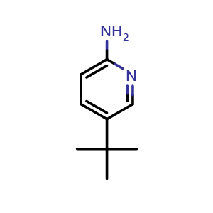 Chemical structure of 5-(tert-butyl)pyridin-2-amine , CAS 866620-21-5, AChemBlock Q52925