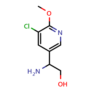Chemical structure of 2-amino-2-(5-chloro-6-methoxypyridin-3-yl)ethan-1-ol , CAS 1270505-68-4, AChemBlock Q52927