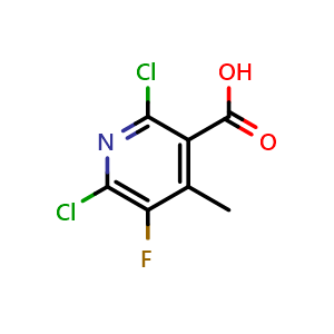 Chemical structure of 2,6-dichloro-5-fluoro-4-methylnicotinic acid , CAS 132195-42-7, AChemBlock Q52928