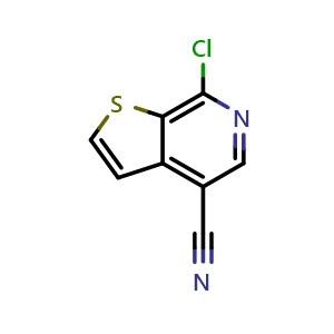 Chemical structure of 7-chlorothieno[2,3-c]pyridine-4-carbonitrile , CAS 1360959-30-3, AChemBlock Q52972
