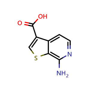 Chemical structure of 7-aminothieno[2,3-c]pyridine-3-carboxylic acid , CAS 2306271-16-7, AChemBlock Q52976