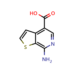 Chemical structure of 7-aminothieno[2,3-c]pyridine-4-carboxylic acid , CAS 2306278-27-1, AChemBlock Q52977