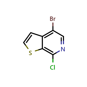 Chemical structure of 4-bromo-7-chlorothieno[2,3-c]pyridine , CAS 1803571-85-8, AChemBlock Q52980