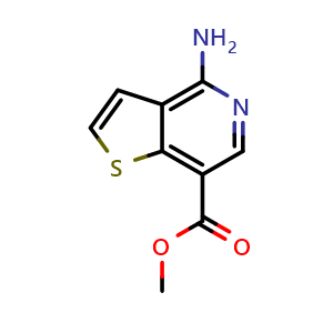 Chemical structure of methyl 4-aminothieno[3,2-c]pyridine-7-carboxylate , CAS 2092800-09-2, AChemBlock Q52996