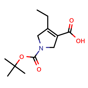 Chemical structure of 1-(tert-butoxycarbonyl)-4-ethyl-2,5-dihydro-1H-pyrrole-3-carboxylic acid , CAS 2306268-12-0, AChemBlock Q53011