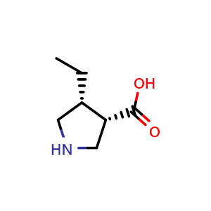 Chemical structure of (3S,4R)-4-ethylpyrrolidine-3-carboxylic acid , CAS 2165847-01-6, AChemBlock Q53013
