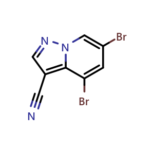 Chemical structure of 4,6-dibromopyrazolo[1,5-a]pyridine-3-carbonitrile , CAS 2068065-63-2, AChemBlock Q53015
