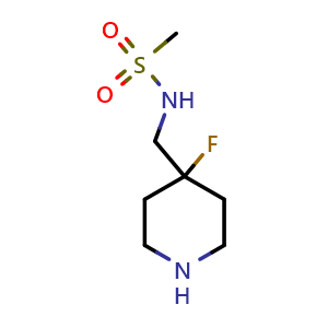 Chemical structure of N-((4-fluoropiperidin-4-yl)methyl)methanesulfonamide , CAS 2306273-11-8, AChemBlock Q53023