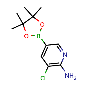 Chemical structure of 3-chloro-5-(4,4,5,5-tetramethyl-1,3,2-dioxaborolan-2-yl)pyridin-2-amine , CAS 1032758-99-8, AChemBlock Q53056