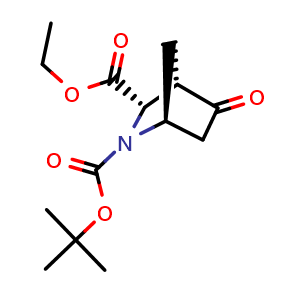 Chemical structure of 2-(tert-butyl) 3-ethyl (1S,3S,4S)-5-oxo-2-azabicyclo[2.2.1]heptane-2,3-dicarboxylate , CAS 1173197-53-9, AChemBlock Q53139