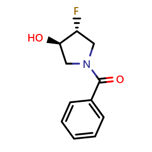 Chemical structure of ((3R,4R)-3-fluoro-4-hydroxypyrrolidin-1-yl)(phenyl)methanone , CAS 2166108-02-5, AChemBlock Q53161