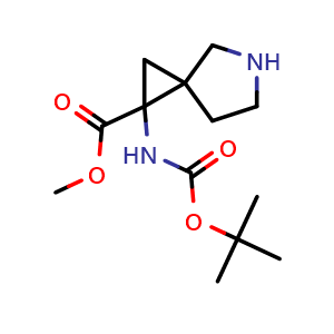 Chemical structure of methyl 1-((tert-butoxycarbonyl)amino)-5-azaspiro[2.4]heptane-1-carboxylate , CAS 2306271-81-6, AChemBlock Q53201