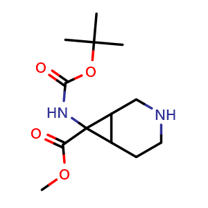 Chemical structure of methyl 7-((tert-butoxycarbonyl)amino)-3-azabicyclo[4.1.0]heptane-7-carboxylate , CAS 1780094-44-1, AChemBlock Q53202