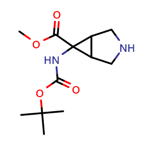 Chemical structure of methyl 6-((tert-butoxycarbonyl)amino)-3-azabicyclo[3.1.0]hexane-6-carboxylate , CAS 1781799-12-9, AChemBlock Q53207