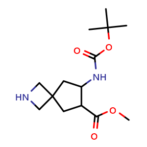 Chemical structure of methyl 7-((tert-butoxycarbonyl)amino)-2-azaspiro[3.4]octane-6-carboxylate , CAS 2306261-90-3, AChemBlock Q53209
