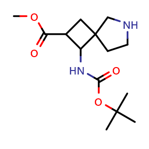 Chemical structure of methyl 1-((tert-butoxycarbonyl)amino)-6-azaspiro[3.4]octane-2-carboxylate , CAS 2306277-02-9, AChemBlock Q53211