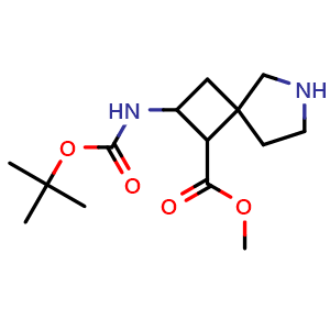 Chemical structure of methyl 2-((tert-butoxycarbonyl)amino)-6-azaspiro[3.4]octane-1-carboxylate , CAS 2306271-59-8, AChemBlock Q53212
