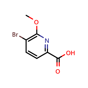 Chemical structure of 5-bromo-6-methoxypicolinic acid , CAS 1214334-70-9, AChemBlock Q53213