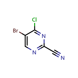 Chemical structure of 5-bromo-4-chloropyrimidine-2-carbonitrile , CAS 1824269-98-8, AChemBlock Q53222