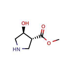Chemical structure of methyl (3R,4S)-4-hydroxypyrrolidine-3-carboxylate , CAS 1058132-74-3, AChemBlock Q53247