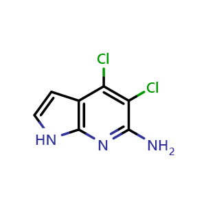 Chemical structure of 4,5-dichloro-1H-pyrrolo[2,3-b]pyridin-6-amine , CAS 2306270-27-7, AChemBlock Q53256