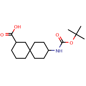 Chemical structure of 9-((tert-butoxycarbonyl)amino)spiro[5.5]undecane-2-carboxylic acid , CAS 2306271-26-9, AChemBlock Q53258