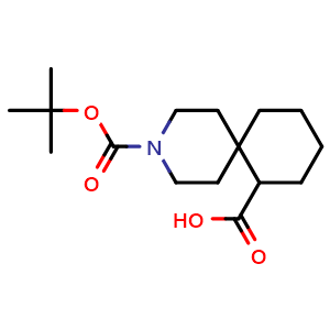 Chemical structure of 3-(tert-butoxycarbonyl)-3-azaspiro[5.5]undecane-7-carboxylic acid , CAS 2126163-51-5, AChemBlock Q53259