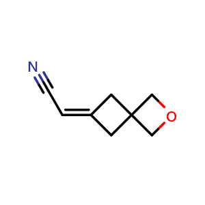 Chemical structure of 2-(2-oxaspiro[3.3]heptan-6-ylidene)acetonitrile , CAS 1339892-67-9, AChemBlock Q53266
