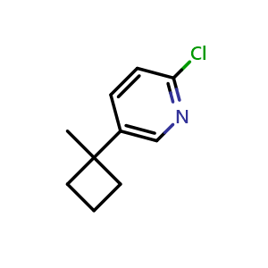Chemical structure of 2-Chloro-5-(1-methylcyclobutyl)pyridine , CAS 1935325-79-3, AChemBlock Q53282