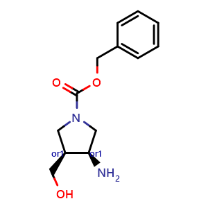 Chemical structure of benzyl cis-3-amino-4-(hydroxymethyl)pyrrolidine-1-carboxylate , CAS 252770-09-5, AChemBlock Q53292