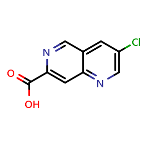 Chemical structure of 3-chloro-1,6-naphthyridine-7-carboxylic acid , CAS 2250243-66-2, AChemBlock Q53302