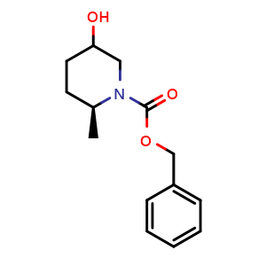 Chemical structure of benzyl (2S)-5-hydroxy-2-methylpiperidine-1-carboxylate , CAS 2250240-94-7, AChemBlock Q53314