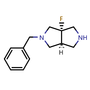 Chemical structure of (3aS,6aS)-2-benzyl-3a-fluorooctahydropyrrolo[3,4-c]pyrrole , CAS 2375164-80-8, AChemBlock Q53317