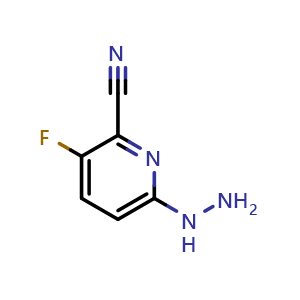 Chemical structure of 3-fluoro-6-hydrazineylpicolinonitrile , CAS 2138519-11-4, AChemBlock Q53339