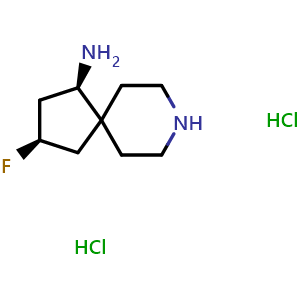 Chemical structure of (1R,3R)-3-Fluoro-8-azaspiro[4.5]decan-1-amine dihydrochloride , CAS 2306249-58-9, AChemBlock Q53359