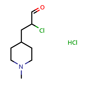 Chemical structure of 2-chloro-3-(1-methylpiperidin-4-yl)propanal hydrochloride , CAS 2306276-82-2, AChemBlock Q53387