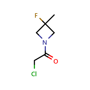 Chemical structure of 2-chloro-1-(3-fluoro-3-methylazetidin-1-yl)ethan-1-one , CAS 2099712-22-6, AChemBlock Q53406