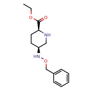 Chemical structure of ethyl (2S,5S)-5-((benzyloxy)amino)piperidine-2-carboxylate , CAS 2085372-13-8, AChemBlock Q53443