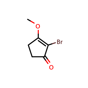 Chemical structure of 2-bromo-3-methoxycyclopent-2-en-1-one , CAS 14203-25-9, AChemBlock Q53459