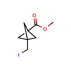 Chemical structure of methyl 3-(iodomethyl)bicyclo[1.1.1]pentane-1-carboxylate , CAS 2288708-53-0, AChemBlock Q53464