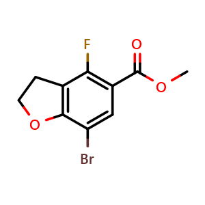 Chemical structure of methyl 7-bromo-4-fluoro-2,3-dihydrobenzofuran-5-carboxylate , CAS 2253108-16-4, AChemBlock Q53481