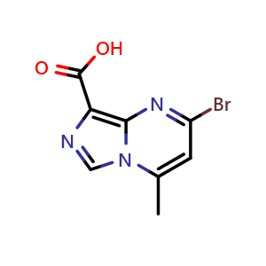 Chemical structure of 2-bromo-4-methylimidazo[1,5-a]pyrimidine-8-carboxylic acid , CAS 2306270-45-9, AChemBlock Q53486