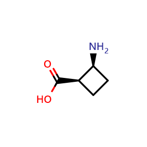 Chemical structure of (1R,2S)-2-aminocyclobutane-1-carboxylic acid , CAS 221158-95-8, AChemBlock Q53487