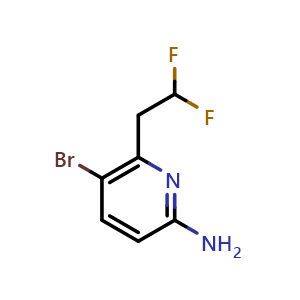 Chemical structure of 5-bromo-6-(2,2-difluoroethyl)pyridin-2-amine , CAS 2306264-02-6, AChemBlock Q53488